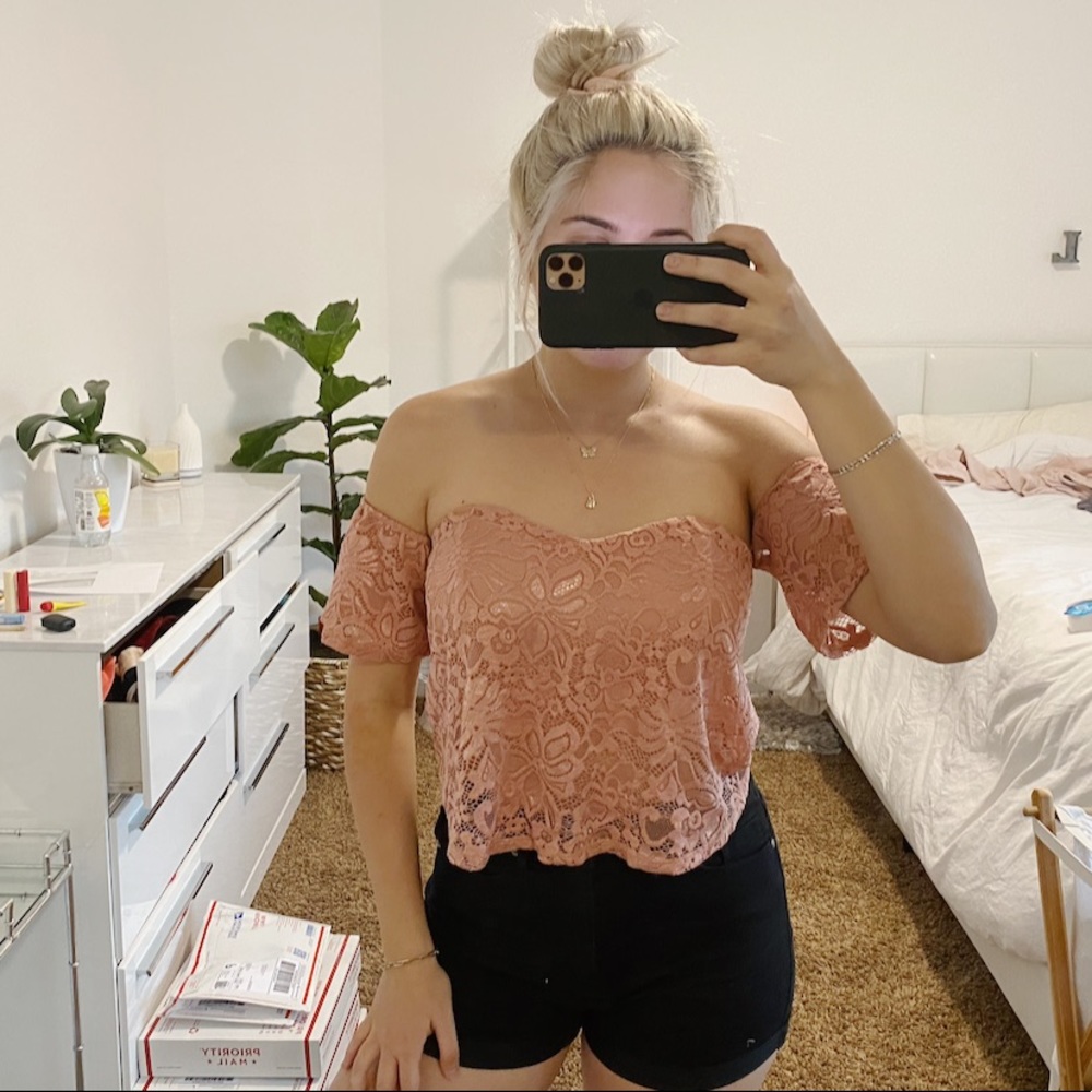 Pink floral off the shoulder top